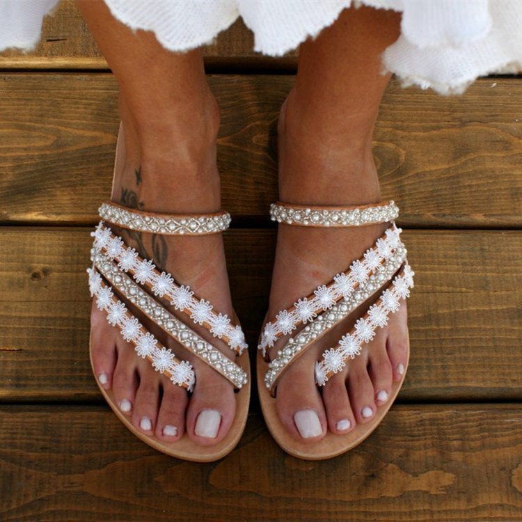 Orthopedic Balance Boho Mule Sandals With Rhinestones - Unique Elegance