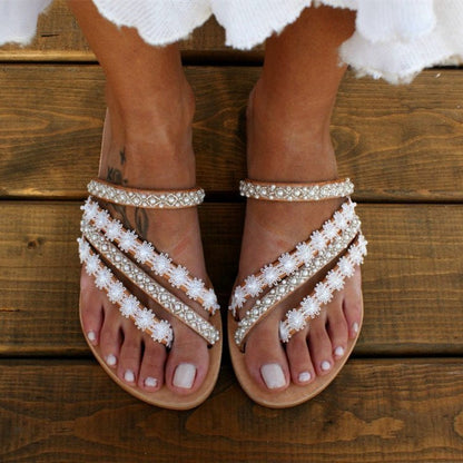 Orthopedic Balance Boho Mule Sandals With Rhinestones - Unique Elegance