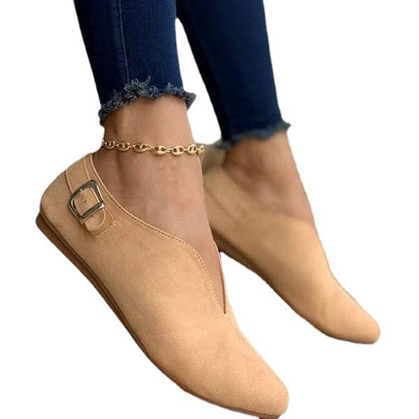 Quincy | Black Suede V-Cut Buckle Flat Loafers