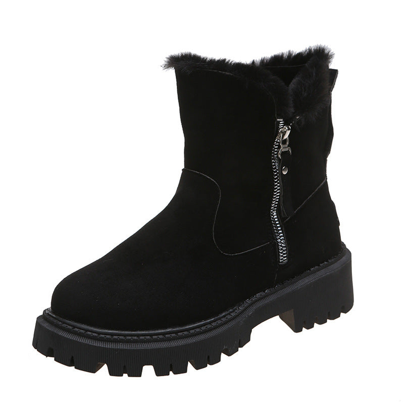 Sabrina | Fur-Collar Suede Side-Zip Chunky Winter Boots