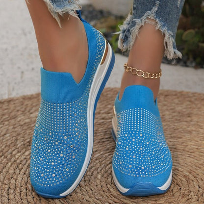 Orthopedic Balance Rhinestone Slip-On Sneakers – Sparkly Lightweight Walking Shoes