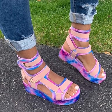 Catalina | Tie-Dye Platform Gladiator Sandals – Colorful Strappy Comfort