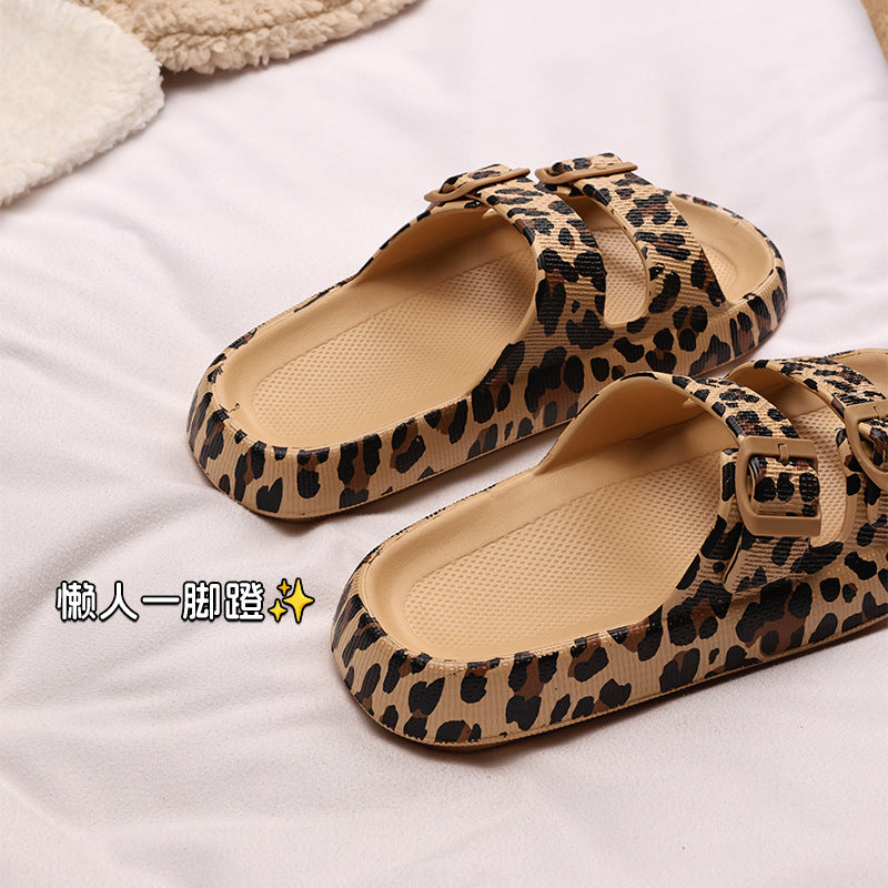 Orthopedic Balance Leopard Print Double Strap Slide Sandals