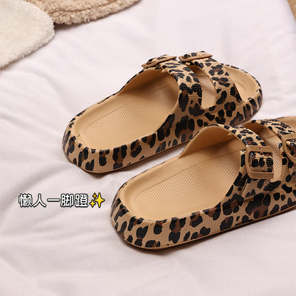 Orthopedic Balance Leopard Print Double Strap Slide Sandals
