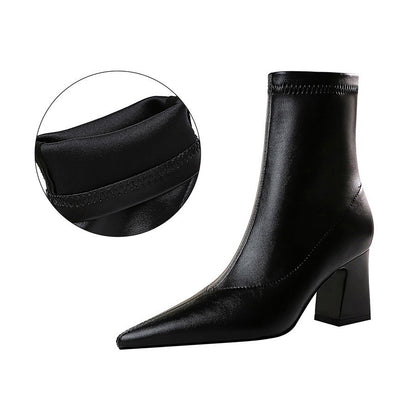 Samantha | Elegant Pointed-Toe Block Heel Ankle Boots