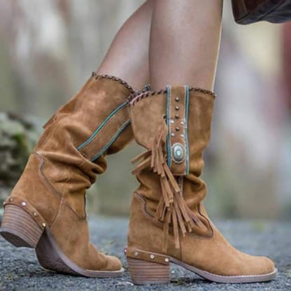 Lanie | Western Fringe Mid-Calf Boots