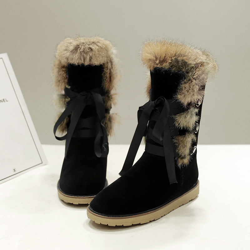 Seraphina | Ribbon-Lace Fur Suede Winter Boots