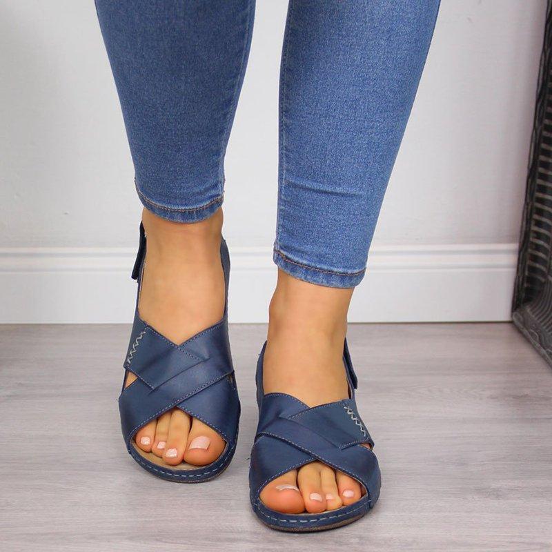 Kaia | Women’s Orthopedic Cross-Strap Leather Sandals with Open Toe