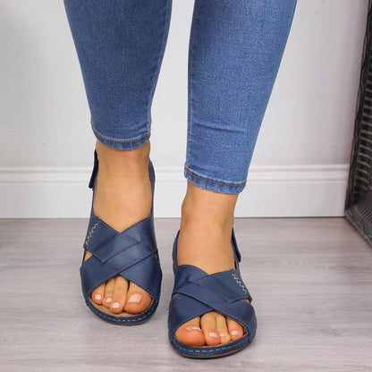 Kaia | Women’s Orthopedic Cross-Strap Leather Sandals with Open Toe