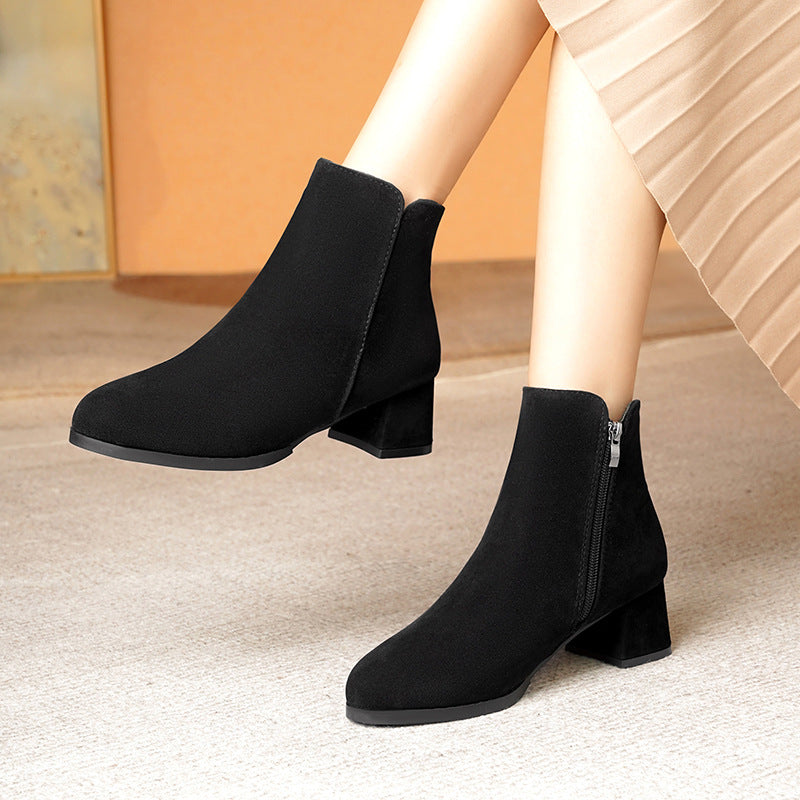 Orthopedic Balance Suede Boots - Pointed Toe, Side Zipper