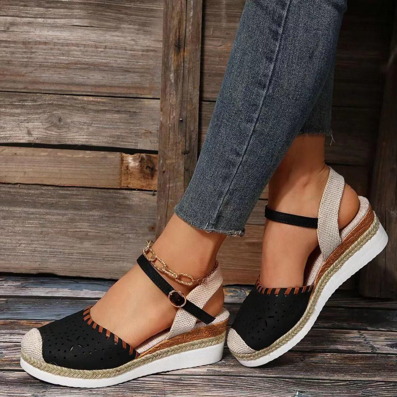 Orthopedic Balance Breathable Woven Mary Jane Platform Sandals