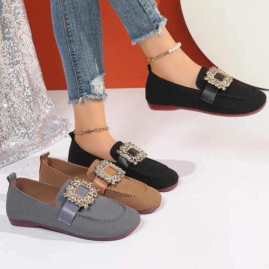 Orthopedic Balance | Crystal Buckle Slip-On Loafers