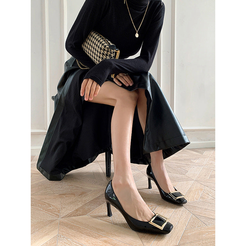 Orthopedic Balance | Square Toe Block Heel Pumps with Buckle Detail