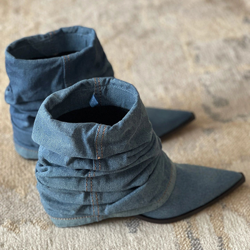 Orthopedic Balance Pleated Denim Boots - Thick Sole Comfort