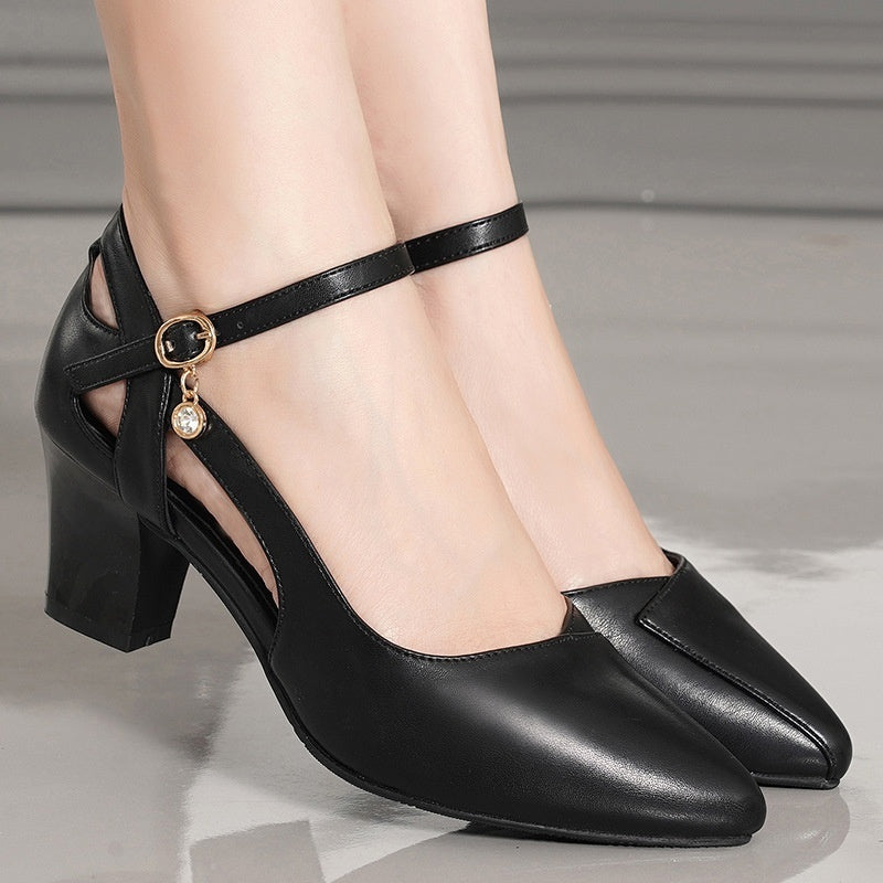 Orthopedic Balance | Pointed Toe Ankle Strap Block Heel Pumps