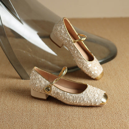 Orthopedic Balance Low-Heeled Sequined Mary Jane Shoes