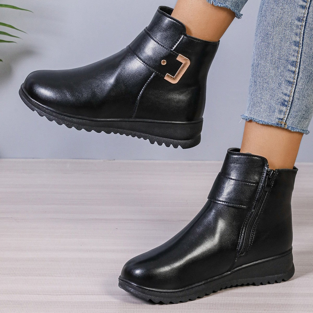 Orthopedic Balance Fleece Ankle Boots - Side Zipper, Non-Slip
