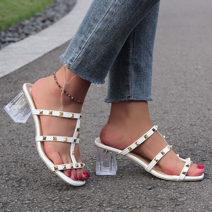 Orthopedic Balance Transparent Heeled Sandals With Rivets - Unique Summer Fashion
