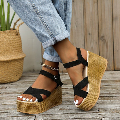 Orthopedic Balance Cross Strap Espadrille Platform Wedge Sandals