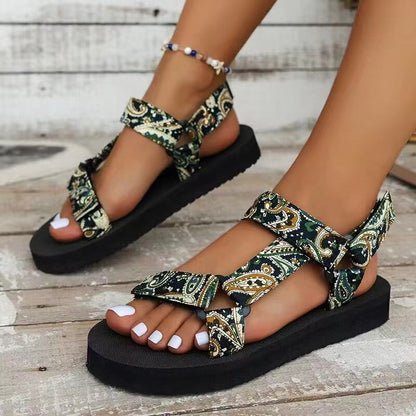 Orthopedic Balance Ethnic Printed Velcro Sandals - Summer Fashion