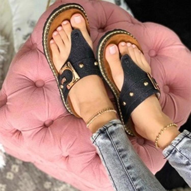 Orthopedic Balance Studded Toe Ring Flat Sandals