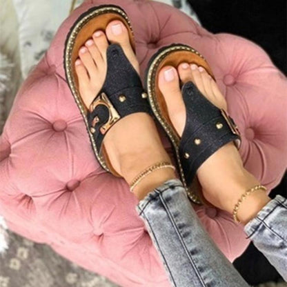 Orthopedic Balance Studded Toe Ring Flat Sandals
