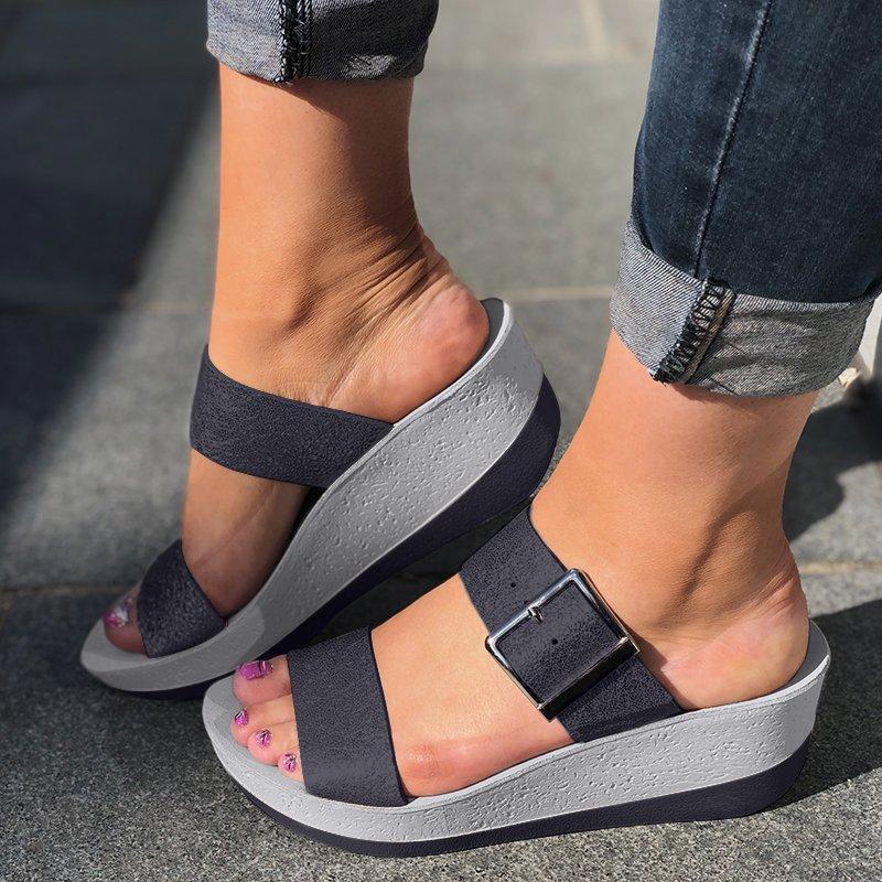 Celeste | Orthopedic Platform Slide Sandals – Adjustable Buckle