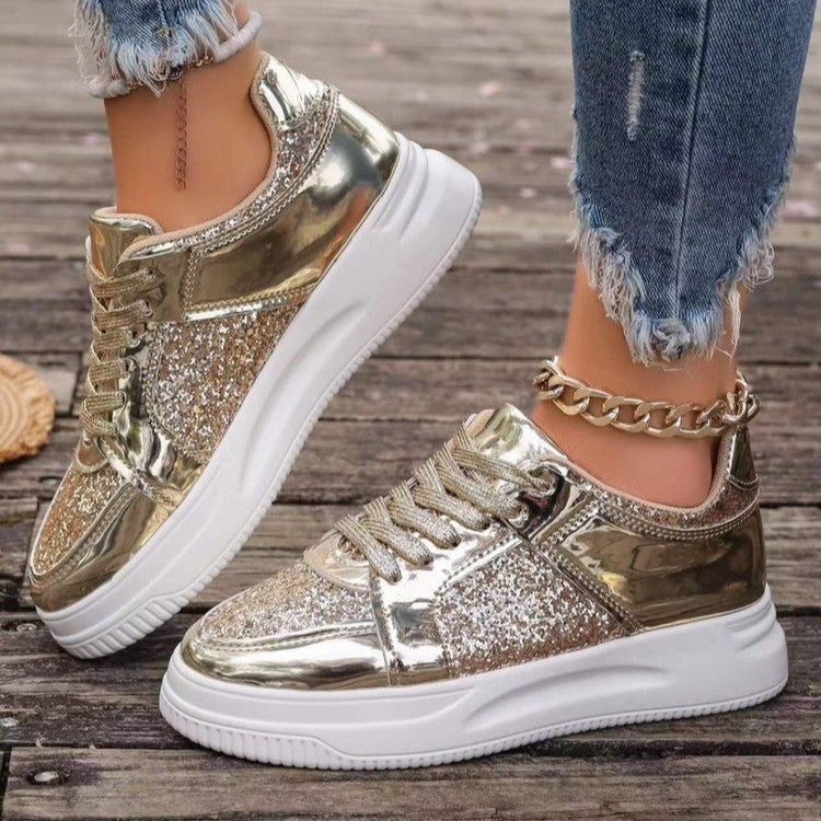Orthopedic Balance Unique Sequined Lace-Up Flat Shoes