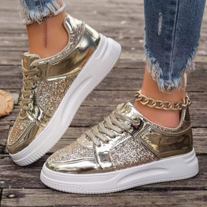 Orthopedic Balance Unique Sequined Lace-Up Flat Shoes