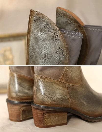 Henley | Embossed Floral Leather Knee-High Western Boots