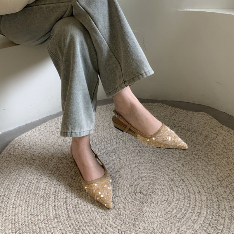 Orthopedic Balance Silver Sequined Pumps - Unique French Style