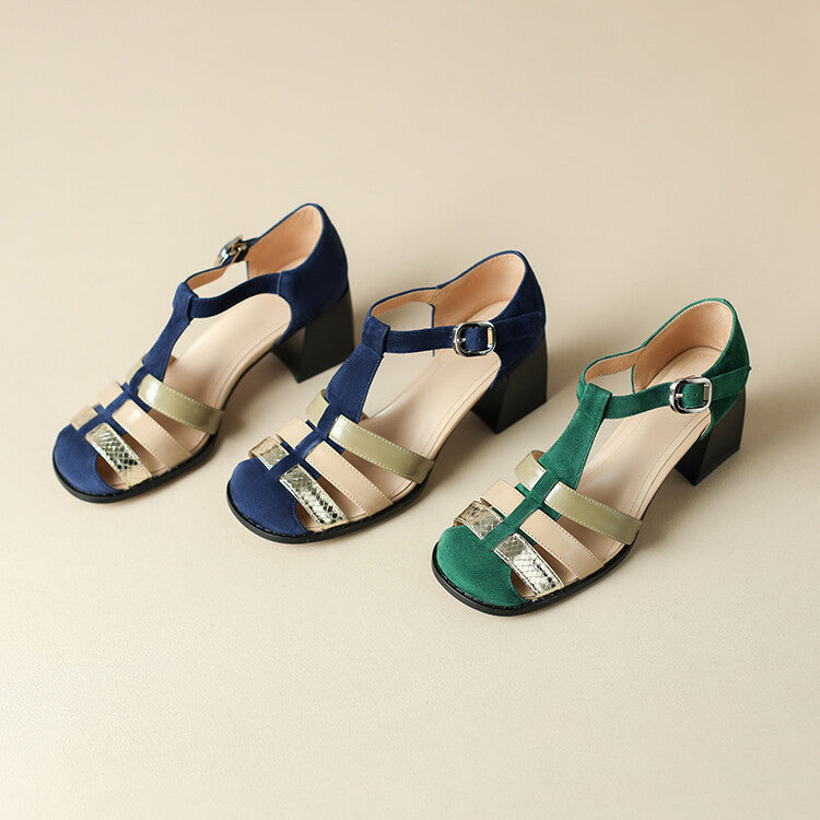 Orthopedic Balance Elegant Leather Sandals With A Chunky Heel And A Single Buckle