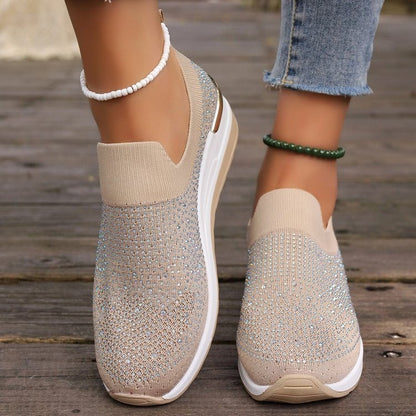 Orthopedic Balance Rhinestone Slip-On Sneakers – Sparkly Lightweight Walking Shoes