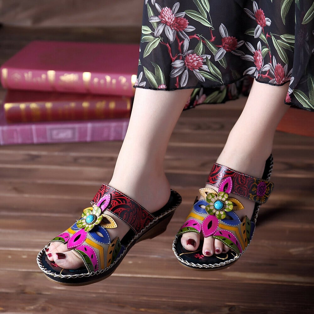 Ivory | Women’s Handcrafted Orthopedic Floral Slip-On Sandals