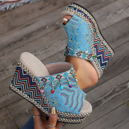 Greta | Boho Patterned Wedge Sandals