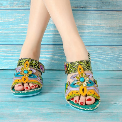 Ivory | Women’s Handcrafted Orthopedic Floral Slip-On Sandals