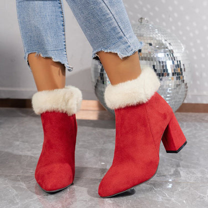 Orthopedic Balance Plush Ankle Boots - Square Heel Comfort