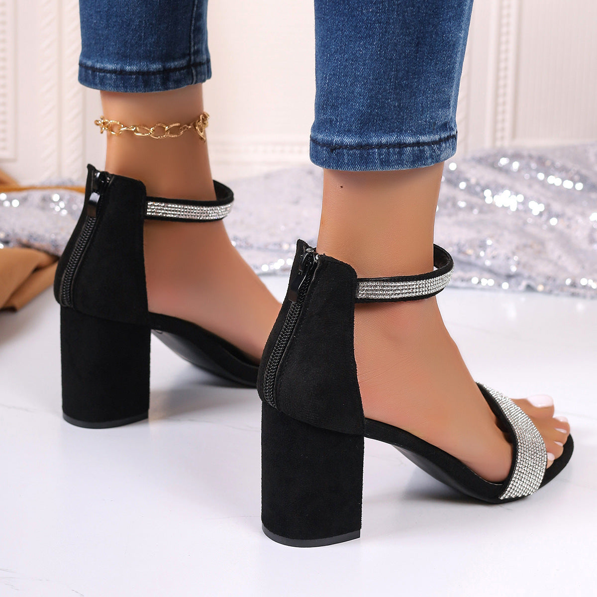 Orthopedic Balance Rhinestone Light-Up Heeled Sandals - Unique Elegance