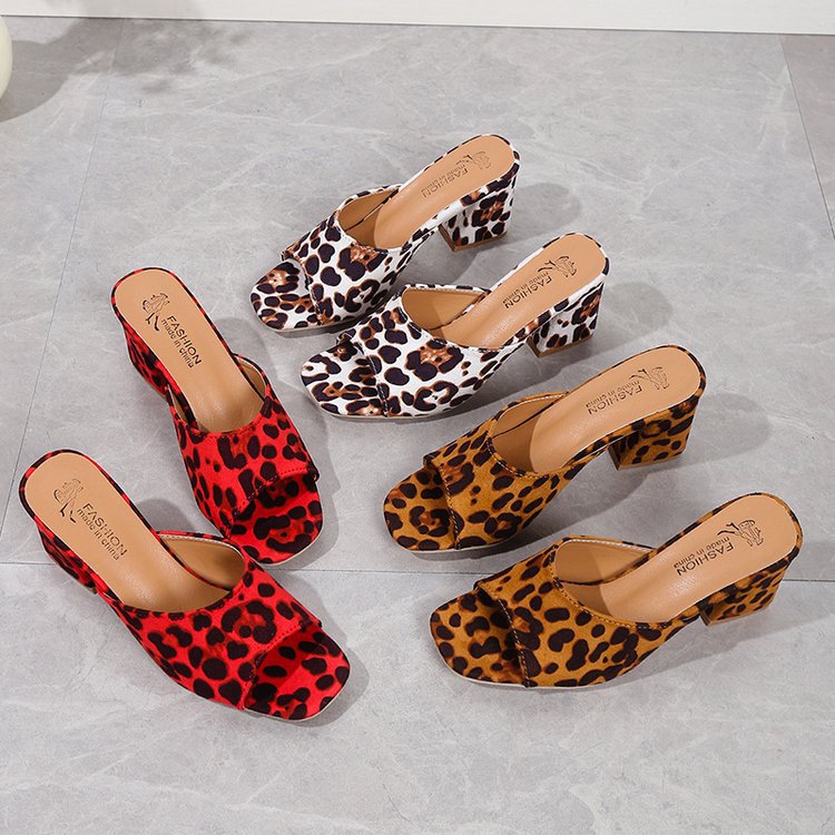 Orthopedic Balance Leopard Chunky Heel Sandals - Square Toe