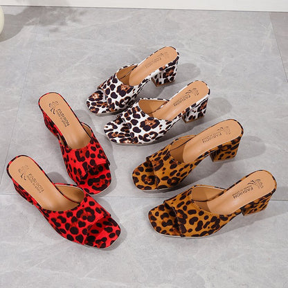 Orthopedic Balance Leopard Chunky Heel Sandals - Square Toe
