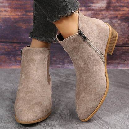 Orthopedic Balance Suede Ankle Boots - Thick Heel Comfort