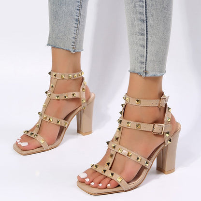 Orthopedic Balance Rivet Sandals With Square Heels - Gladiator Elegance