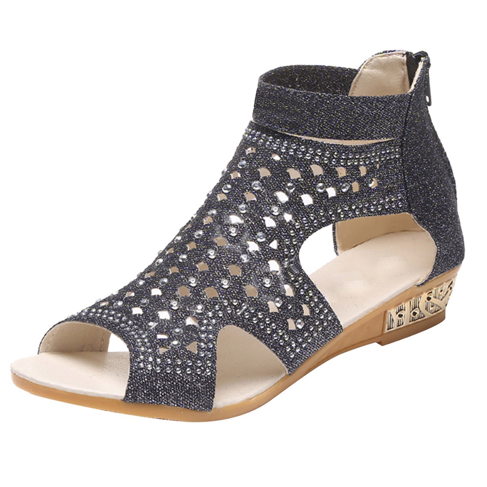 Orthopedic Balance Summer Rhinestone Sandals With A Unique Back Zip Design