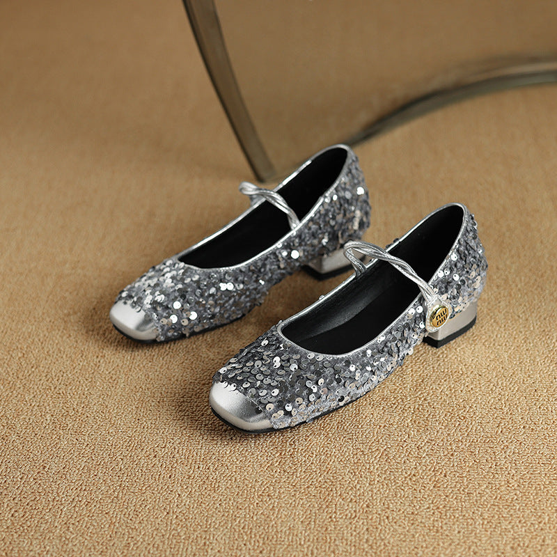 Orthopedic Balance Low-Heeled Sequined Mary Jane Shoes