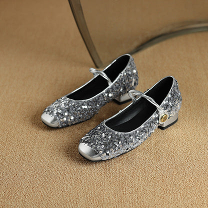Orthopedic Balance Low-Heeled Sequined Mary Jane Shoes