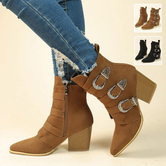Orthopedic Balance Retro Buckle Boots - Chunky Heel Comfort