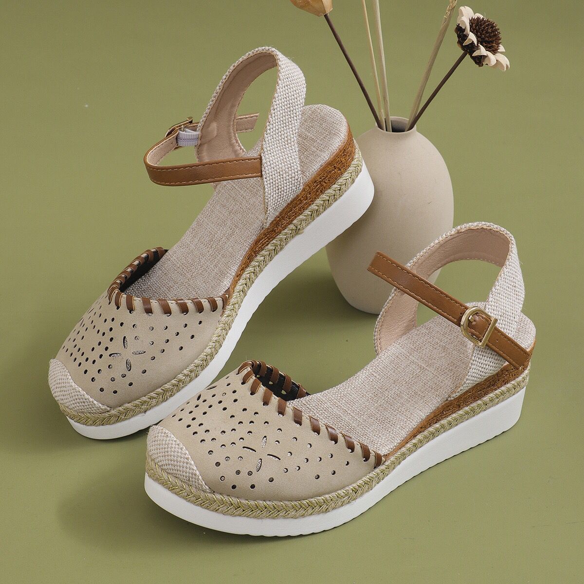 Orthopedic Balance Breathable Woven Mary Jane Platform Sandals