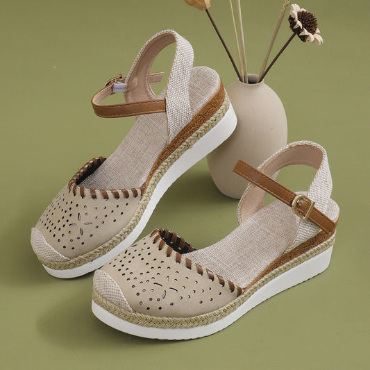 Orthopedic Balance Breathable Woven Mary Jane Platform Sandals