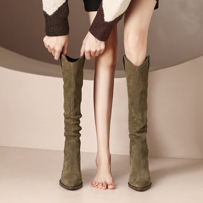 Mahine | Slouch Suede Knee-High Block-Heel Boots