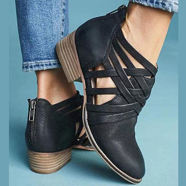 Orthopedic Balance Short Ankle Boots With A Chunky Heel And Unique Design